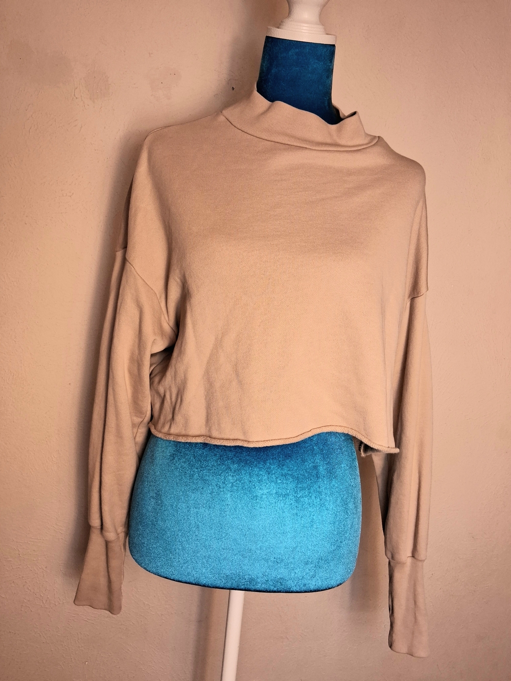 Rio NSF Cropped Mock Neck Sweatshirt in Beige